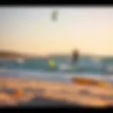 Scenic view of the beach showcasing kiteboarding activities