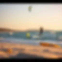 Scenic view of the beach showcasing kiteboarding activities