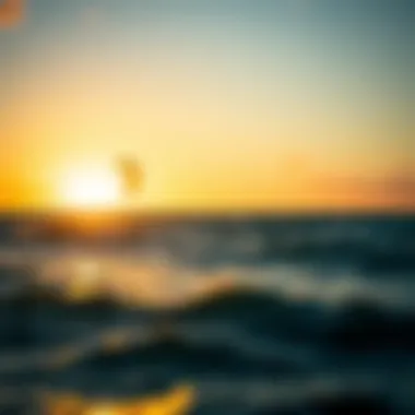 Golden Hour: The Perfect Kiteboarding Horizon A serene ocean view at sunset, ideal for kiteboarding