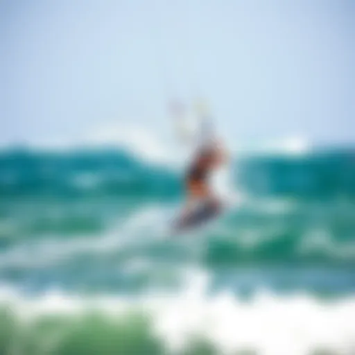 A kiteboarder executing the super slingshot maneuver over the waves