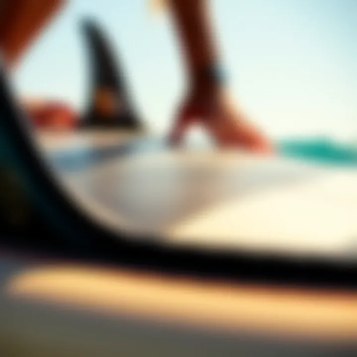 Detailed Look at Foil Design Close-up of foil technology on a surfboard showcasing design intricacies