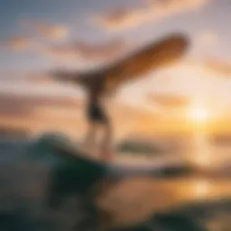 A vibrant sunset over a wing surfer gliding across the water