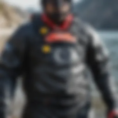 Close-up of ergonomic fittings on a drysuit