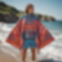 Stylish changing towel poncho designed for kiteboarding with vibrant patterns