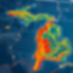 Detailed wind map highlighting areas of high activity in Michigan