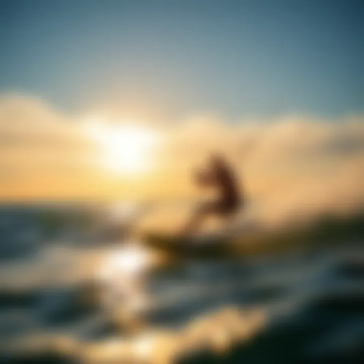 Kiteboarding Adventure in Michigan Kiteboarder riding the waves with wind dynamics in the backdrop