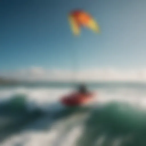 A sleek kite boat gliding over ocean waves