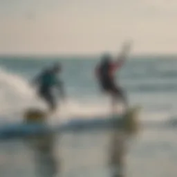 Kiteboarders navigating the waves at Peter Ording