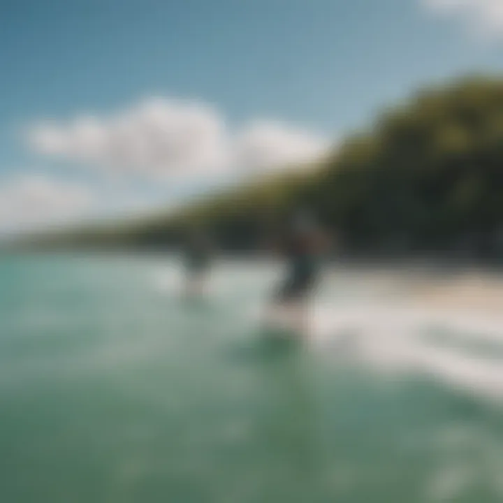 Kiteboarders navigating the vibrant waters of Tiger Tail Beach, highlighting the ideal kiteboarding conditions.