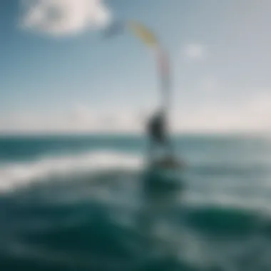 Stunning view of a kiteboarder gliding over the ocean using a hydrofoil