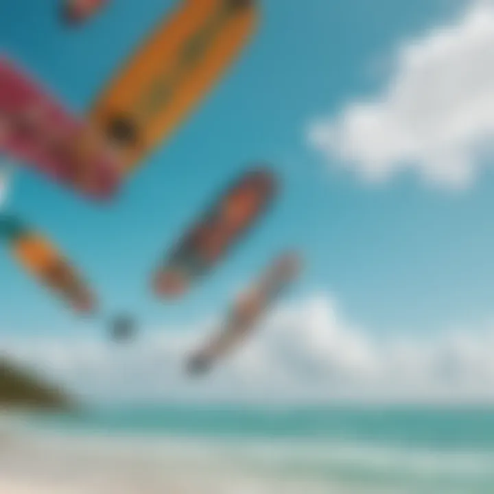 Colorful kiteboards soaring above the turquoise waters of Watamu