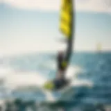 Dynamic wing foiling action on the water