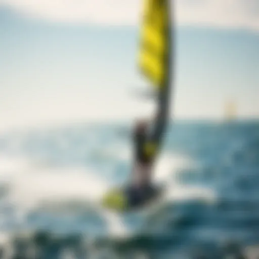 Dynamic wing foiling action on the water