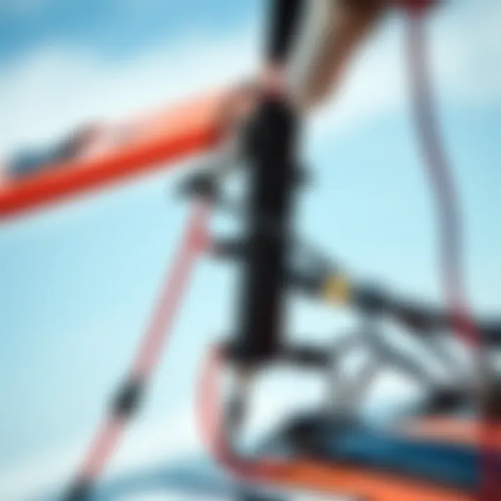 A close-up of the wing foil set up showcasing its intricate design.