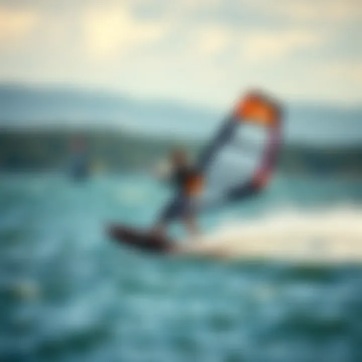 Rider in Action on the Fanatic Wingboard Action shot of a rider using the Fanatic Wingboard on water.