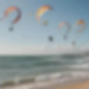 A group of kiteboarding enthusiasts sharing tips and techniques on the beach.