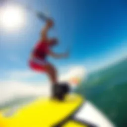 Kitesurfing action shot with GoPro mounted on board