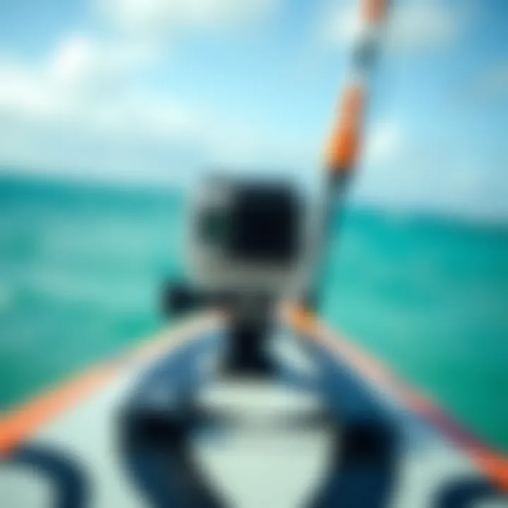 Secure GoPro Mount on Kiteboard GoPro mount securely attached to a kiteboard