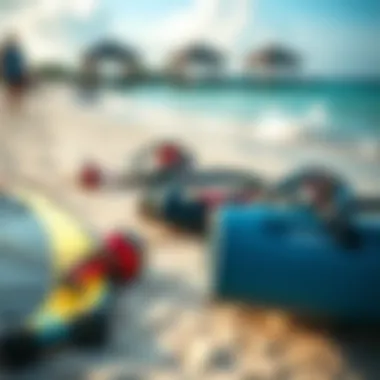 Essential Gear for Kiteboarding Close-up of kiteboarding gear laid out on the beach