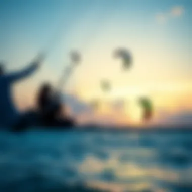 Sunset Kiteboarding in Holbox Stunning sunset view over Holbox beach with kites in the air