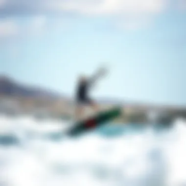 Dynamic kiteboarding action on hydro board