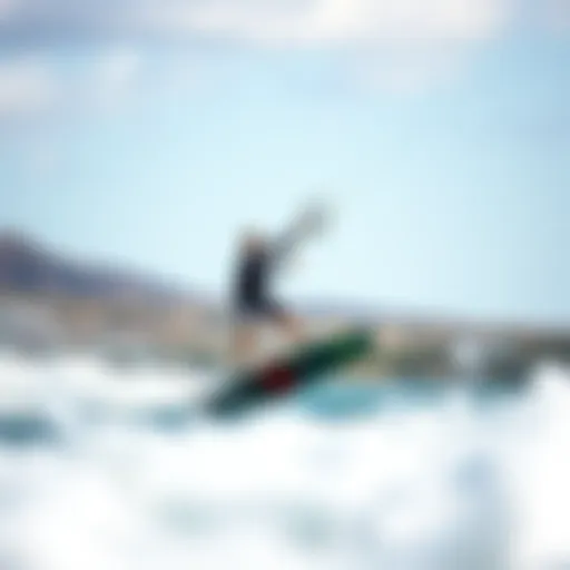 Dynamic kiteboarding action on hydro board