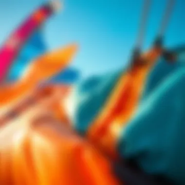 Detailed close-up of inflatable kite fabric and design features