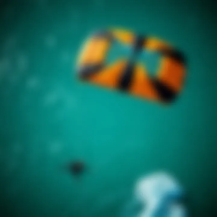 Dynamic aerial view of an inflatable kite soaring over the sea