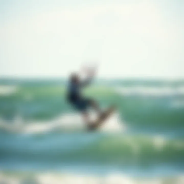 Kiteboarding enthusiast navigating waves with an inflatable kite