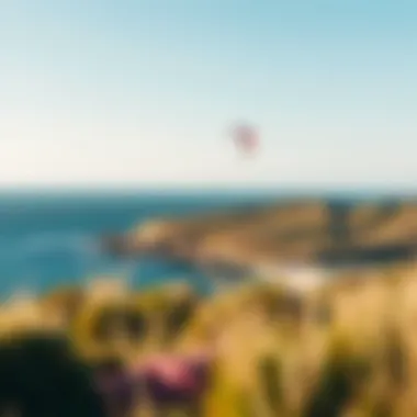 Perfect Kiteboarding Spot An overview of a serene kiteboarding location with clear skies