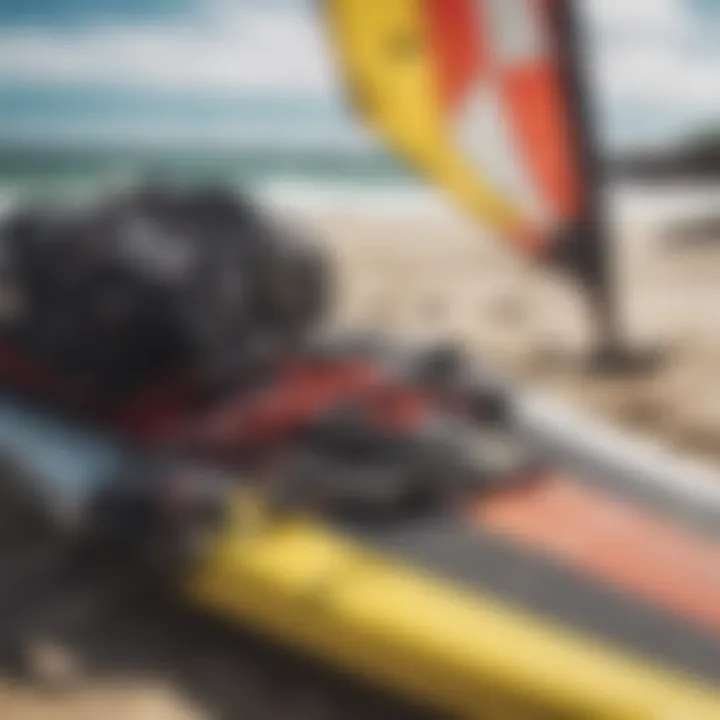 Detailed view of kite surfing gear and equipment