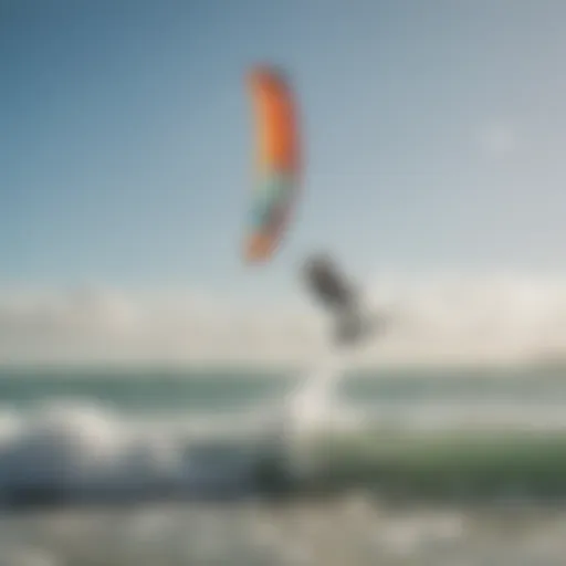 Vibrant kite surfing action at Miami Beach.