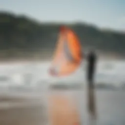 Kite surfing rigging in a beautiful coastal setting