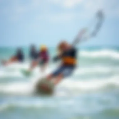 Community Engagement in Kite Surfing Community of kite surfers enjoying the waves