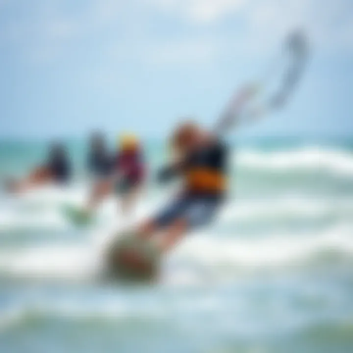 Community Engagement in Kite Surfing Community of kite surfers enjoying the waves