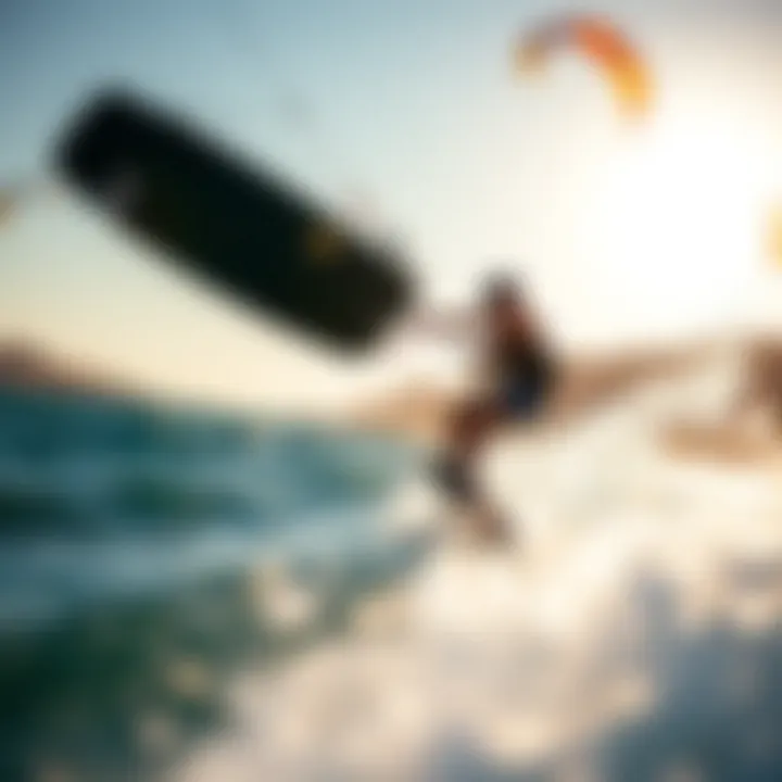 Thrill of Kiteboarding A dynamic kiteboarding scene capturing the thrill of high-performance gear.