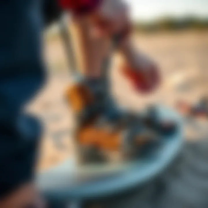 Effective Maintenance of Kiteboard Footstraps Kiteboard footstraps being maintained with proper techniques