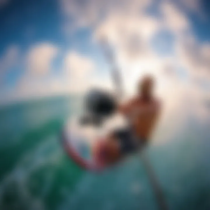 Dynamic Footage Capture A kiteboarder capturing breathtaking footage while riding the waves with a GoPro wing mount.