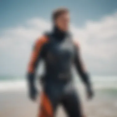 Kiteboarding with a Dry Suit Kiteboarder in a dry suit at the beach