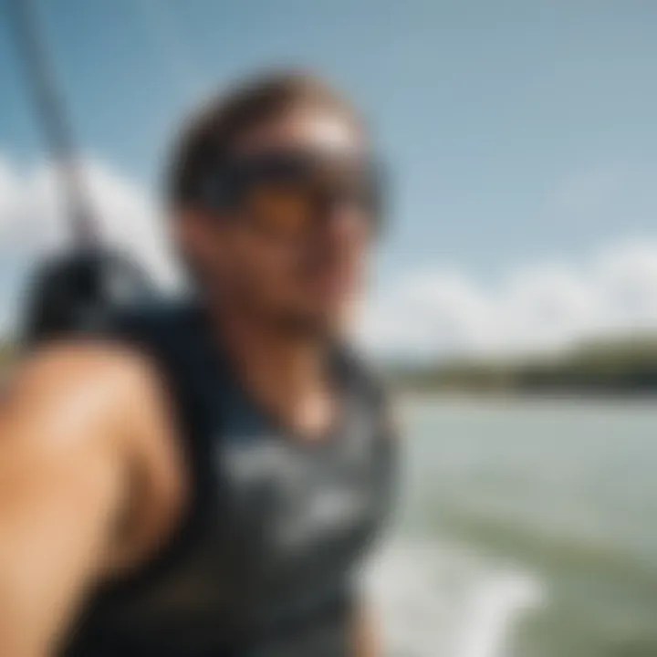 Kiteboarder wearing glasses while enjoying the water