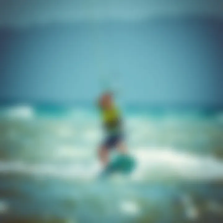 Kiteboarder Utilizing a Surf Float Vest A kiteboarder wearing a surf float vest in action on the water