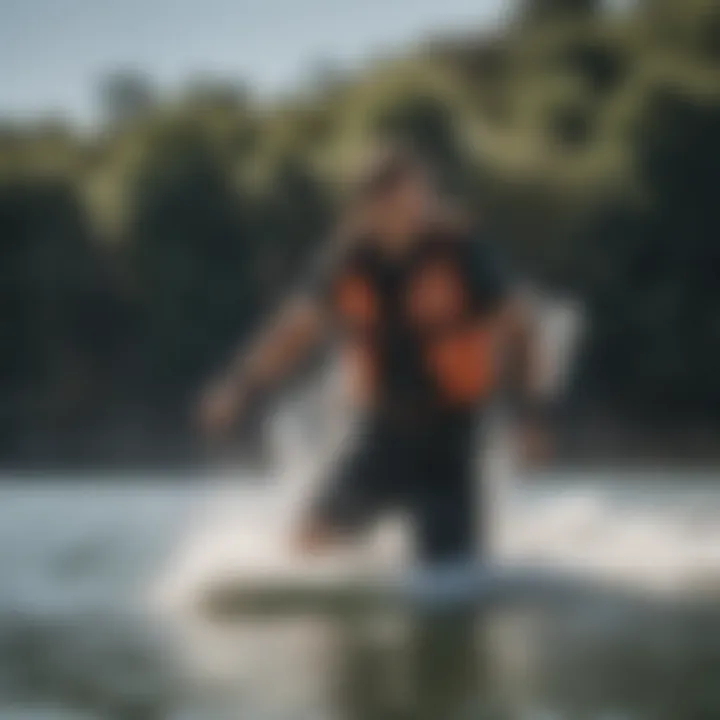 Kiteboarder wearing the Liquid Force Impact Vest during a dynamic water activity, demonstrating its functionality.