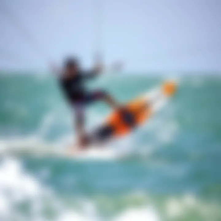 Kiteboarder skillfully maneuvering with hydrofoil pump board