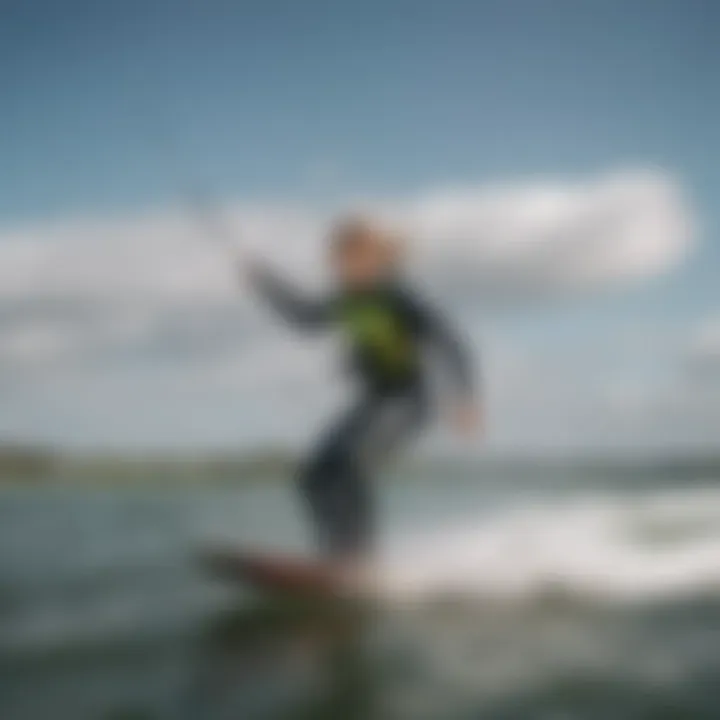 Kiteboarder wearing Mystic wetsuit in action on the water