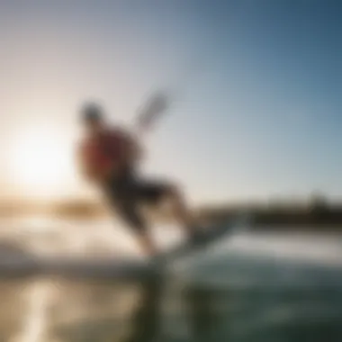 Kiteboarder using an electric pump in action