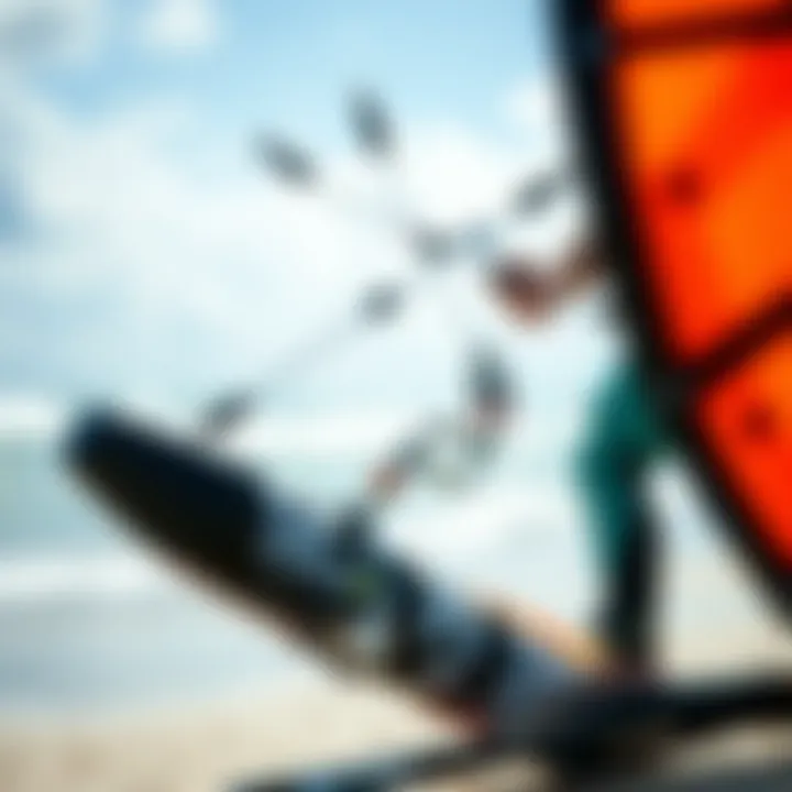 Kiteboarder using an Ozone kite pump on the beach