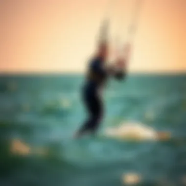 Kiteboarding with a Drysuit Kiteboarder showcasing a drysuit in a serene setting