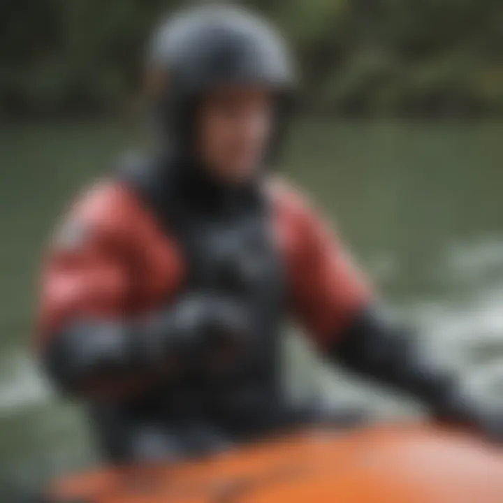 Kiteboarder adjusting their drysuit before a session