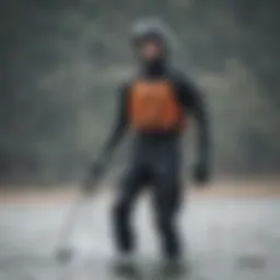 Kiteboarder wearing a drysuit in cold waters