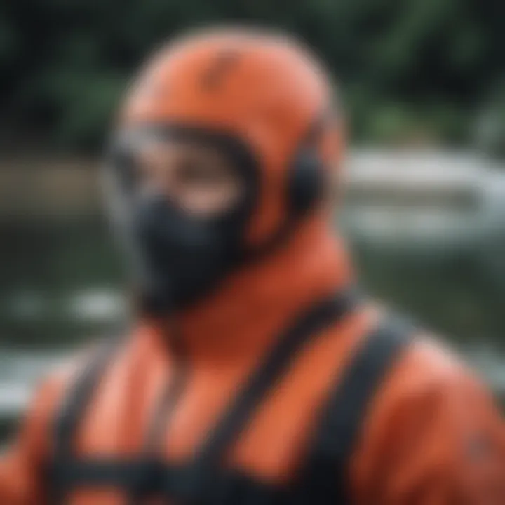 Close-up of drysuit material and stitching